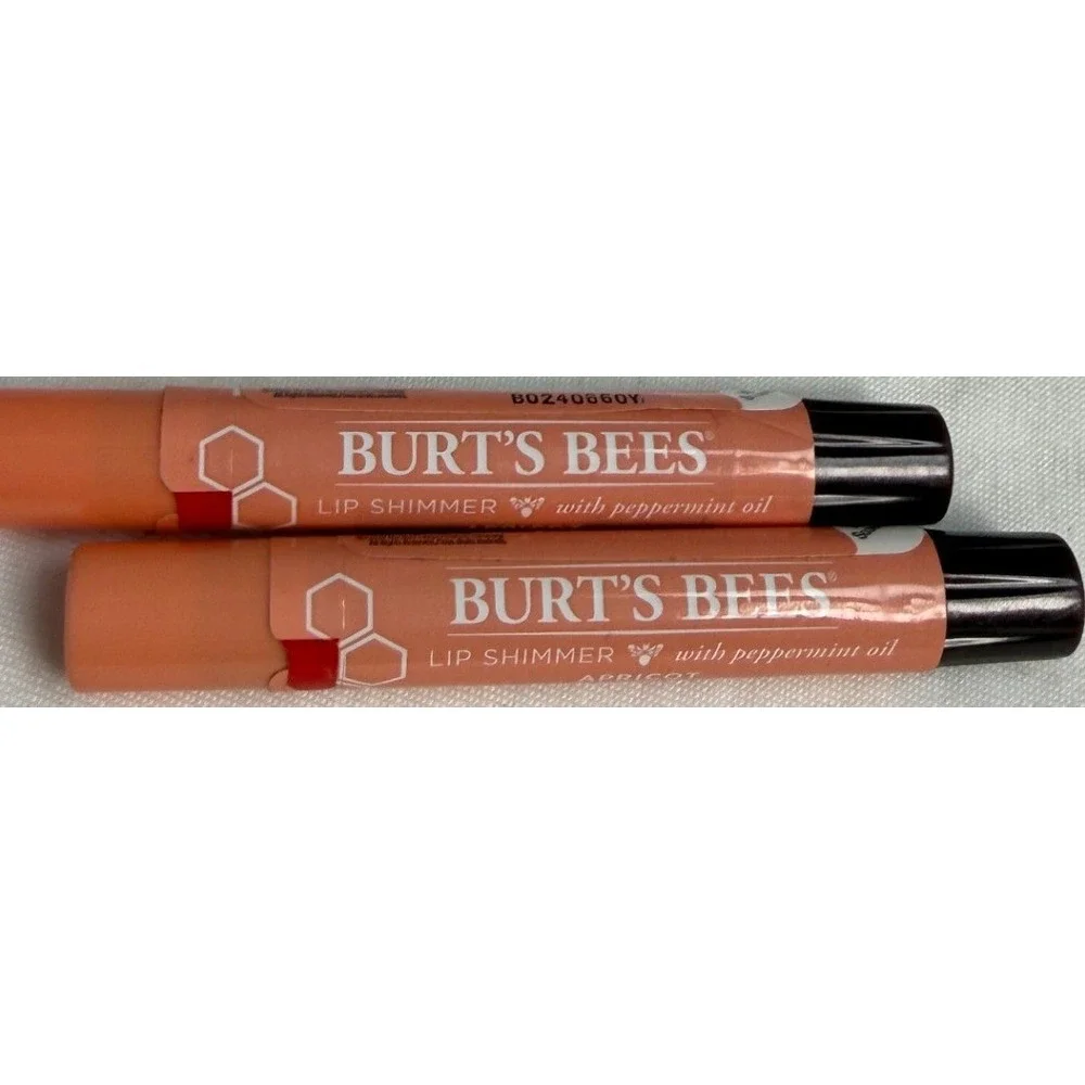 Burt's Bees Lip Shimmer Apricot Peppermint Oil 0.09oz Natural Set of 2‎ NEW